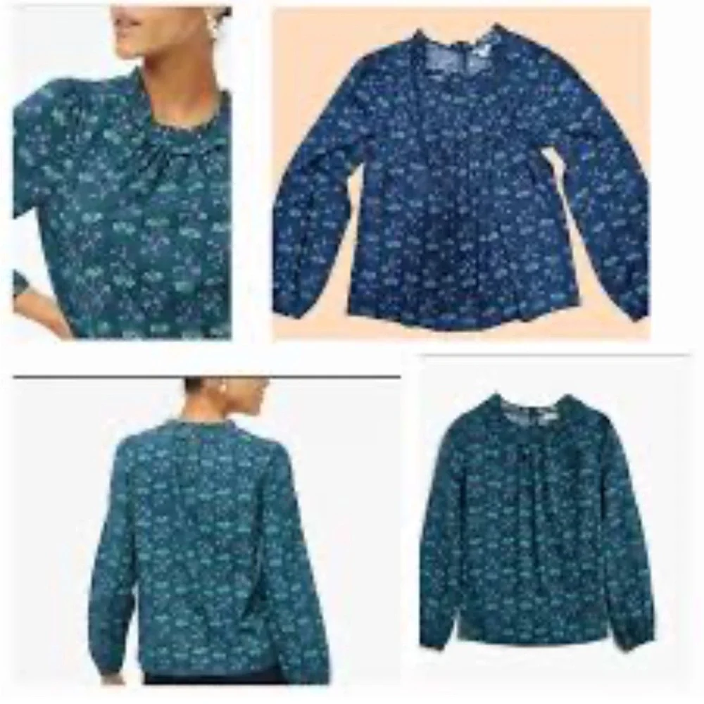 J. Crew Blue Ruffled Long Sleeve Blouse poplin floral